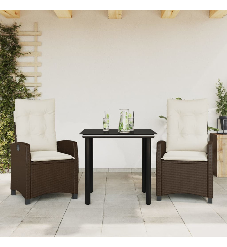Ensemble à manger de jardin 3 pcs et coussins marron poly rotin Ensemble à manger de jardin 3 pcs et coussins marron poly rotin