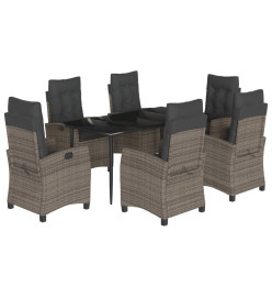 Ensemble à manger de jardin et coussins 7 pcs gris rotin