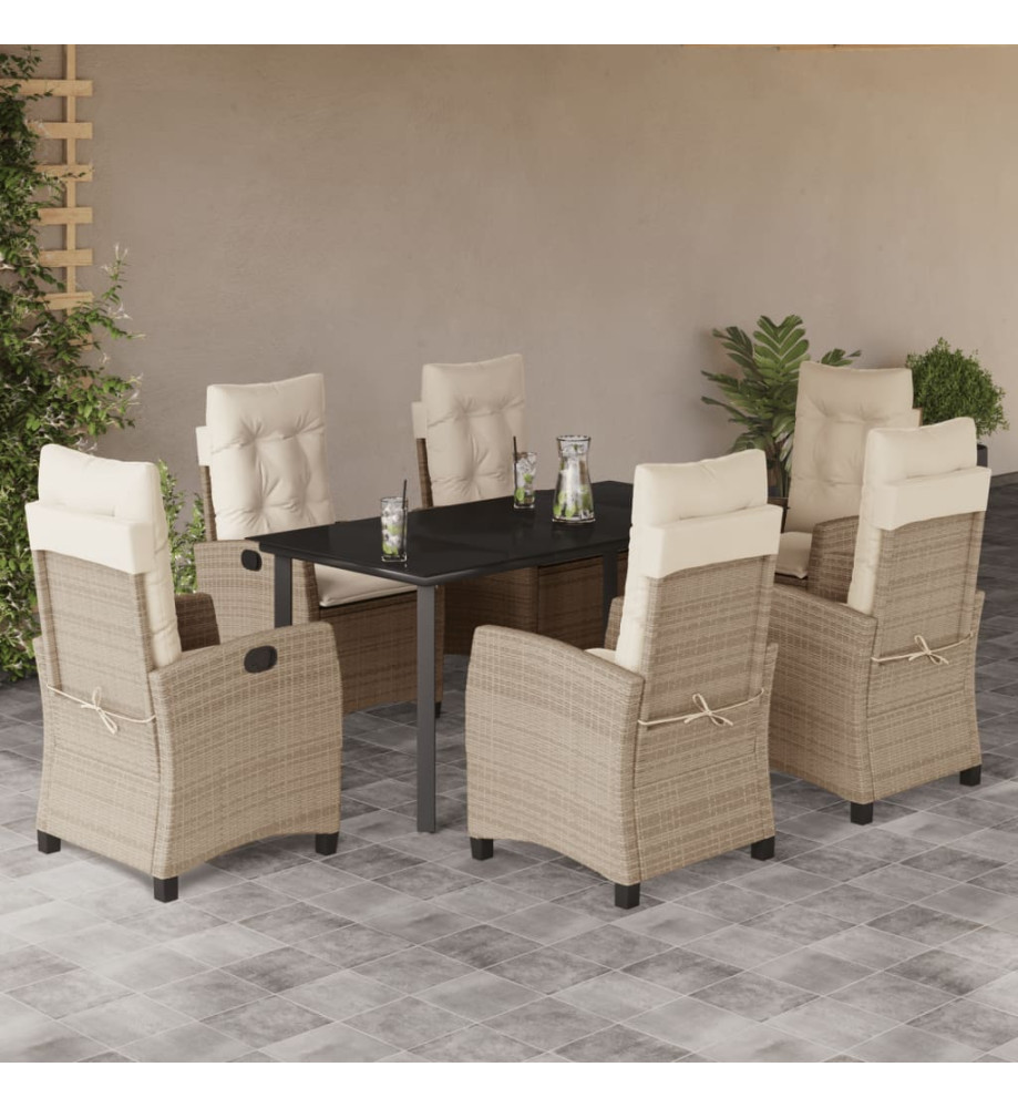 Ensemble à manger de jardin et coussins 7 pcs beige poly rotin Ensemble à manger de jardin et coussins 7 pcs beige poly rotin