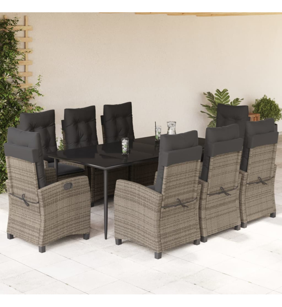 Ensemble à manger de jardin 9 pcs coussins gris résine tressée Ensemble à manger de jardin 9 pcs coussins gris résine tressée