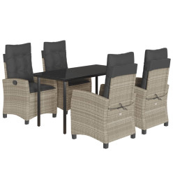 Ensemble à manger de jardin et coussins 5 pcs gris clair rotin
