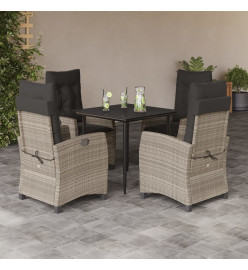 Ensemble à manger de jardin et coussins 5 pcs gris clair rotin