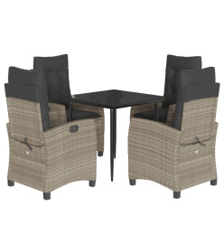 Ensemble à manger de jardin et coussins 5 pcs gris clair rotin