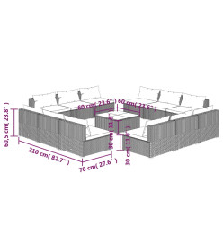 Salon de jardin 13 pcs avec coussins Résine tressée Noir