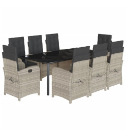Ensemble à manger de jardin et coussins 9 pcs gris clair rotin