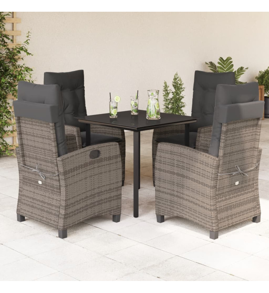 Ensemble à manger de jardin 5 pcs coussins gris résine tressée Ensemble à manger de jardin 5 pcs coussins gris résine tressée