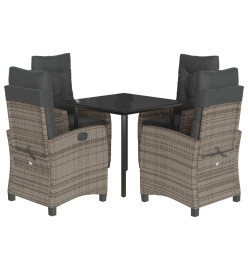 Ensemble à manger de jardin 5 pcs coussins gris résine tressée