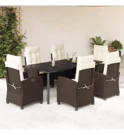 Ensemble à manger de jardin et coussins 7 pcs marron rotin