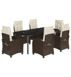 Ensemble à manger de jardin et coussins 7 pcs marron rotin
