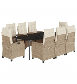 Ensemble à manger de jardin et coussins 9 pcs beige Poly rotin