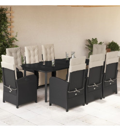 Ensemble à manger de jardin 9pcs coussins noir résine tressée