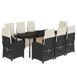 Ensemble à manger de jardin 9pcs coussins noir résine tressée