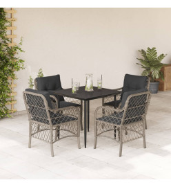 Ensemble à manger de jardin et coussins 5 pcs gris clair rotin
