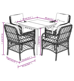 Ensemble à manger de jardin et coussins 5 pcs gris clair rotin