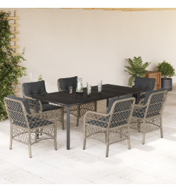 Ensemble à manger de jardin et coussins 7 pcs gris clair rotin