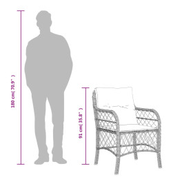 Ensemble de bistro 3 pcs et coussins gris clair résine tressée