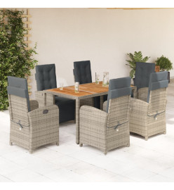 Ensemble à manger de jardin et coussins 7 pcs gris rotin