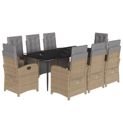 Ensemble à manger de jardin et coussins 9 pcs beige Poly rotin