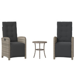 Ensemble de bistro 3 pcs avec coussins gris résine tressée
