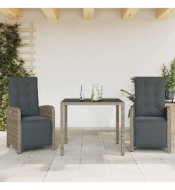 Ensemble de bistro 3 pcs avec coussins gris résine tressée