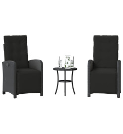Ensemble de bistro 3 pcs avec coussins noir résine tressée