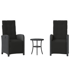 Ensemble de bistro 3 pcs avec coussins noir résine tressée