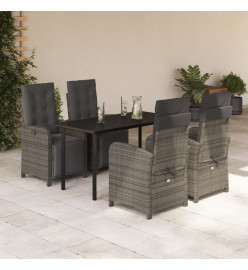 Ensemble à manger de jardin 5 pcs coussins gris résine tressée