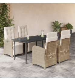 Ensemble à manger de jardin avec coussins 5pcs Beige poly rotin
