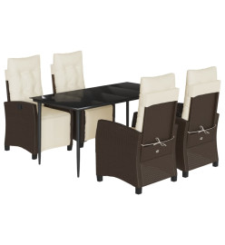 Ensemble à manger de jardin 5 pcs et coussins marron poly rotin