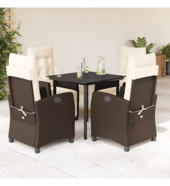 Ensemble à manger de jardin 5 pcs et coussins marron poly rotin
