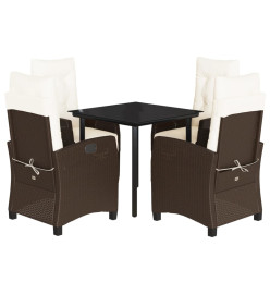 Ensemble à manger de jardin 5 pcs et coussins marron poly rotin
