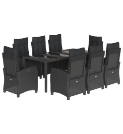 Ensemble à manger de jardin 9pcs coussins noir résine tressée