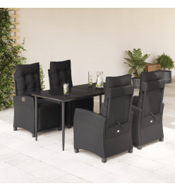 Ensemble à manger de jardin coussins 5pcs Noir Résine tressée