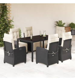Ensemble à manger de jardin coussins 7pcs Noir Résine tressée