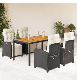Ensemble à manger de jardin coussins 5pcs Noir Résine tressée