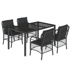 Ensemble à manger de jardin coussins 5pcs Noir Résine tressée