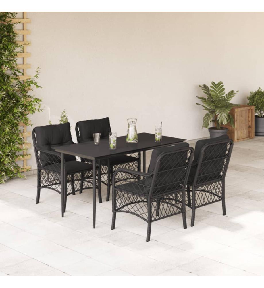 Ensemble à manger de jardin coussins 5pcs Noir Résine tressée Ensemble à manger de jardin coussins 5pcs Noir Résine tressée