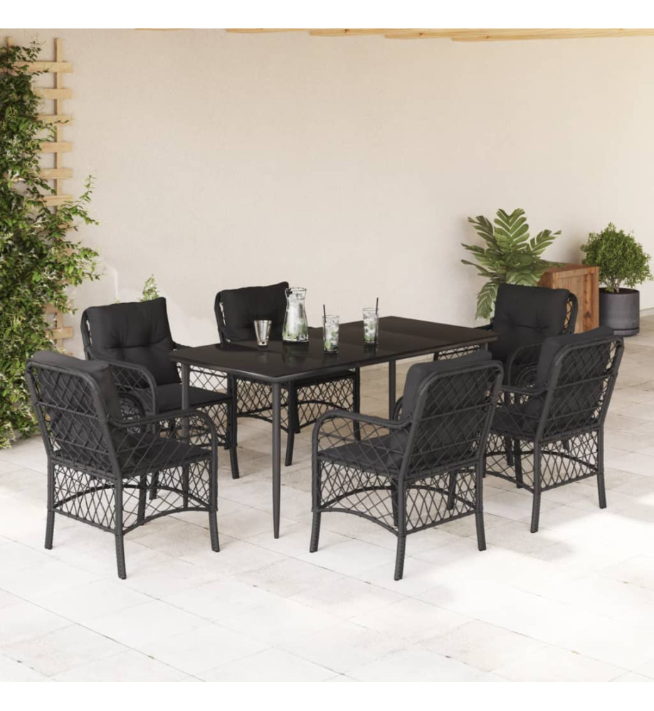 Ensemble à manger de jardin coussins 7pcs Noir Résine tressée Ensemble à manger de jardin coussins 7pcs Noir Résine tressée
