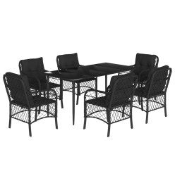 Ensemble à manger de jardin coussins 7pcs Noir Résine tressée