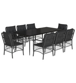 Ensemble à manger de jardin 9pcs coussins noir résine tressée