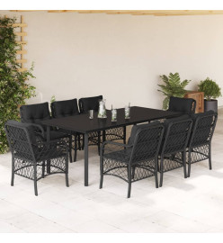 Ensemble à manger de jardin 9pcs coussins noir résine tressée