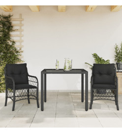 Ensemble de bistro 3 pcs avec coussins noir résine tressée