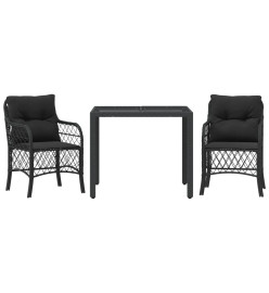 Ensemble de bistro 3 pcs avec coussins noir résine tressée