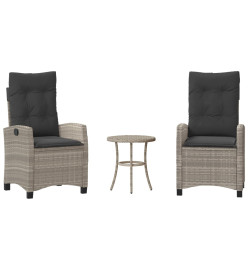 Ensemble de bistro 3 pcs et coussins gris clair résine tressée