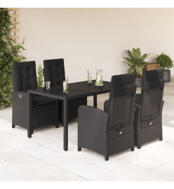 Ensemble à manger de jardin coussins 5pcs Noir Résine tressée