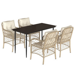 Ensemble à manger de jardin avec coussins 5pcs Beige poly rotin