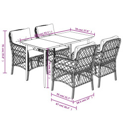 Ensemble à manger de jardin avec coussins 5pcs Beige poly rotin