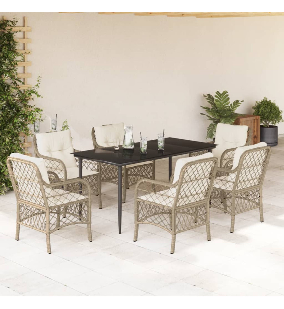 Ensemble à manger de jardin et coussins 7 pcs beige poly rotin Ensemble à manger de jardin et coussins 7 pcs beige poly rotin
