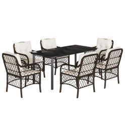 Ensemble à manger de jardin et coussins 7 pcs marron rotin