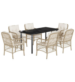 Ensemble à manger de jardin et coussins 7 pcs beige poly rotin